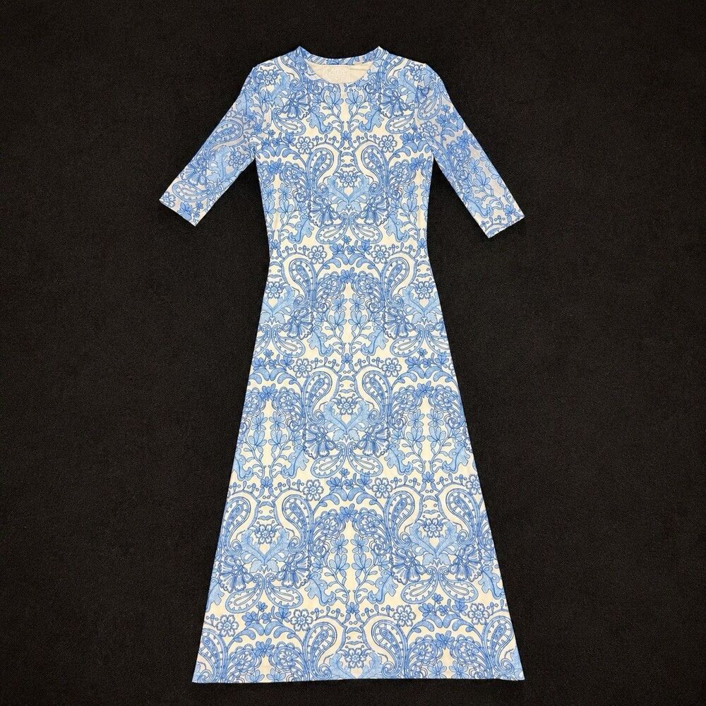 Jade Johnny Was Wynifred Mesh Midi Dress XS Blue White Paisley Lace L37125-2